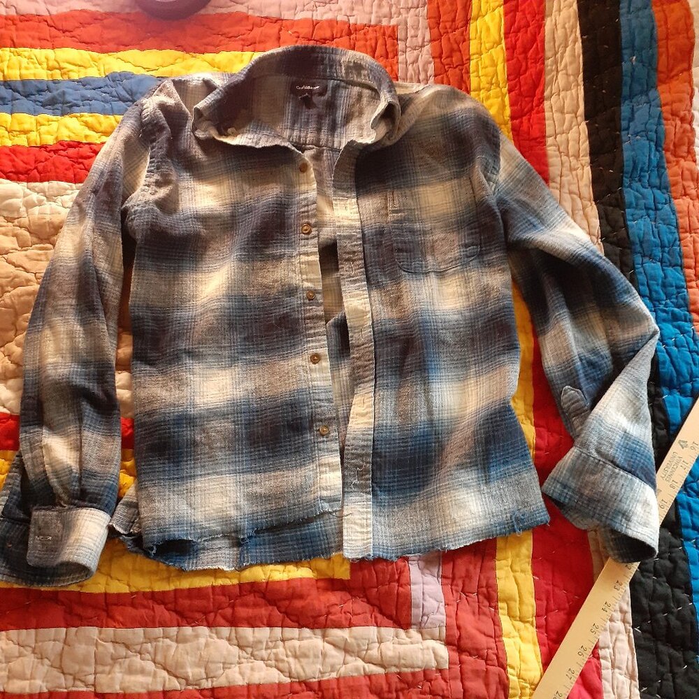 Blue Flannel Shirt Size Small (S) Cropped